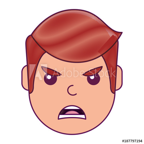 500x500 Young Man Face Angry Expression Cartoon Vector Illustration