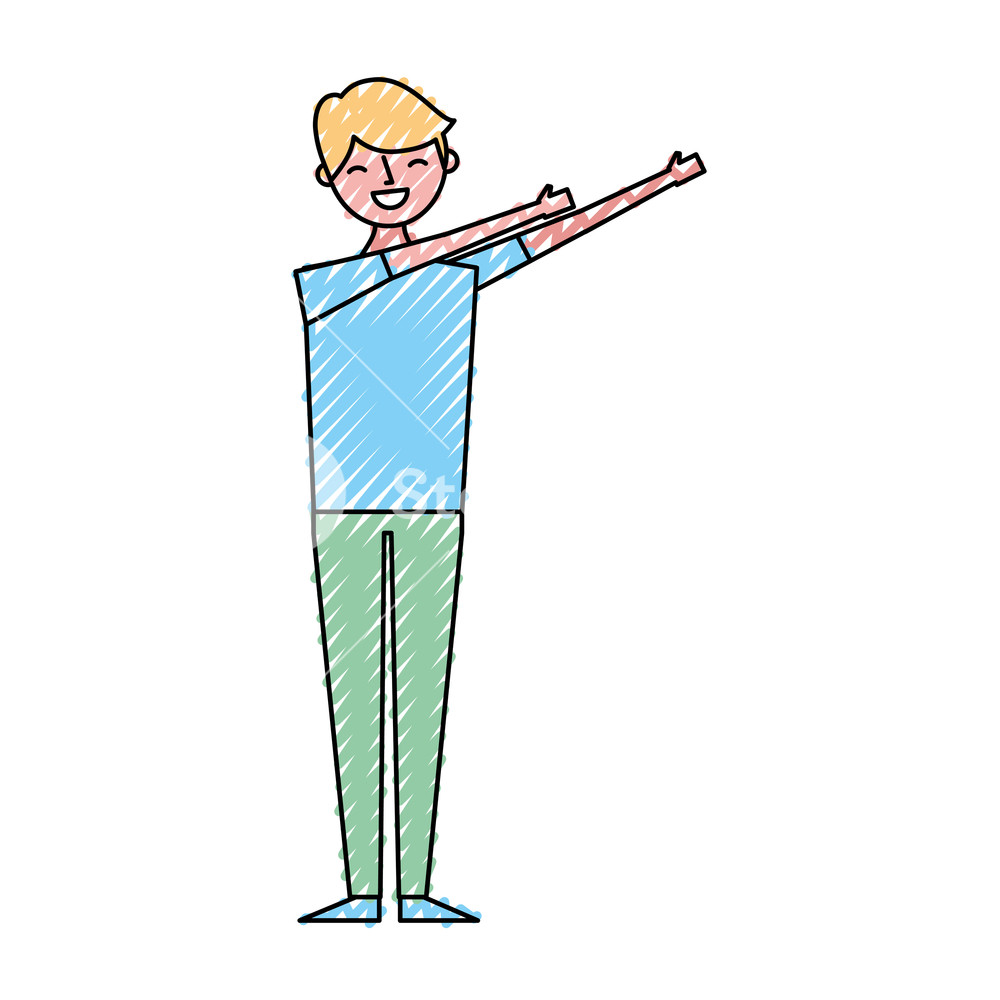 1000x1000 Young Man Standing Arms Up Gesturing Vector Illustration Drawing