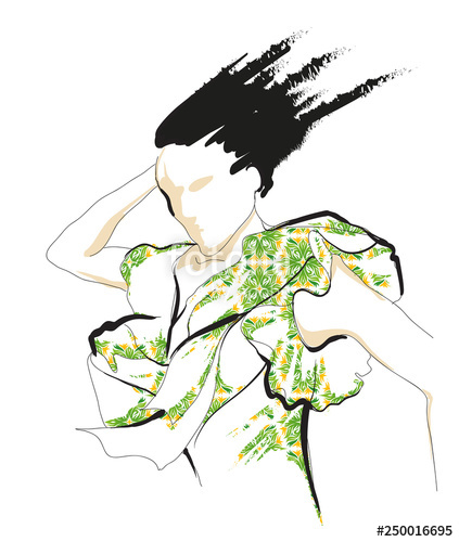 423x500 Hand Drawn Beautiful Young Woman Stylish Girl Fashion Woman