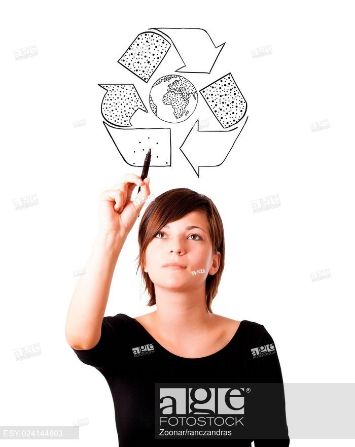 700x881 Young Woman Drawing Recycle Globe On Whiteboard, Stock Photo