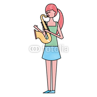 400x400 Beautiful Young Woman Playing Saxophone Instrument Musical Vector