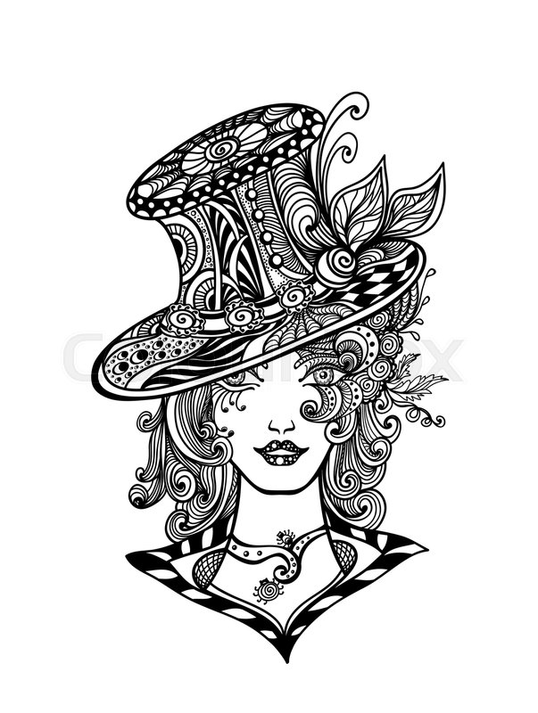 603x800 Girl In Hat In Zen Doodle Or Stock Vector Colourbox