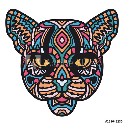 500x500 Illustration Of Head Of Wild Cat On White Background Hand Drawn