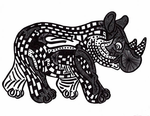 570x441 Rhinoceros Zen Tangle Style Drawing Each
