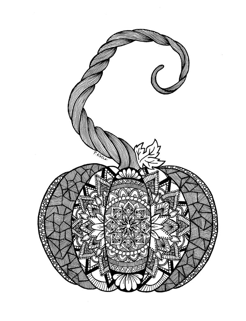 794x1035 Halloween Pumpkin Zentangle Art Drawings Pen And Ink Etsy