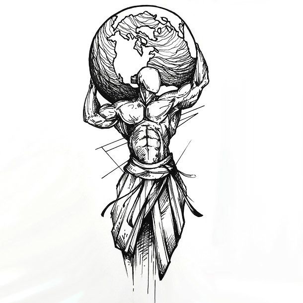 610x610 Sketchy Man Holding Earth Tattoo Design Tattoo Tatuaje Maori