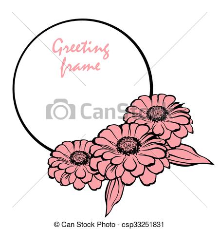 450x470 zinnia flower round greeting frame vector illustrations