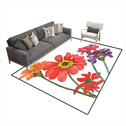 425x425 washable carpet watercolor anpencil drawing of zinnia