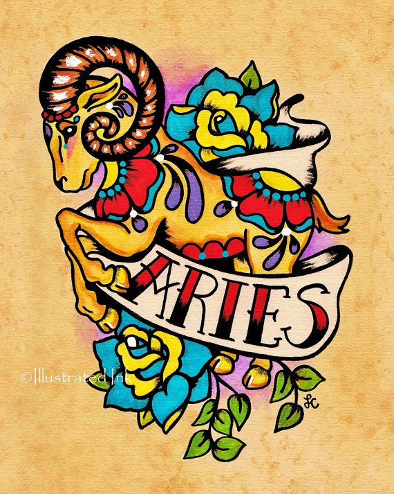 570x713 Zodiac Old School Tattoo Art Aries Ram Astrology Print X X