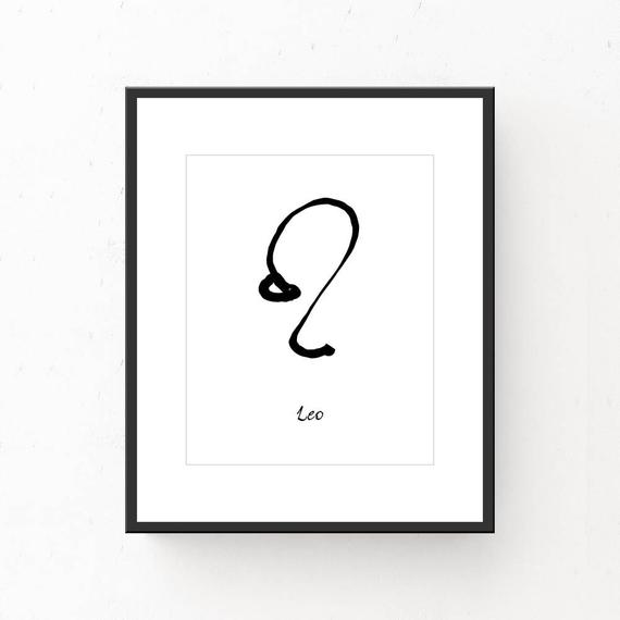 570x570 Leo Art Print Black White Zodiac Sign Astrology Digital Etsy
