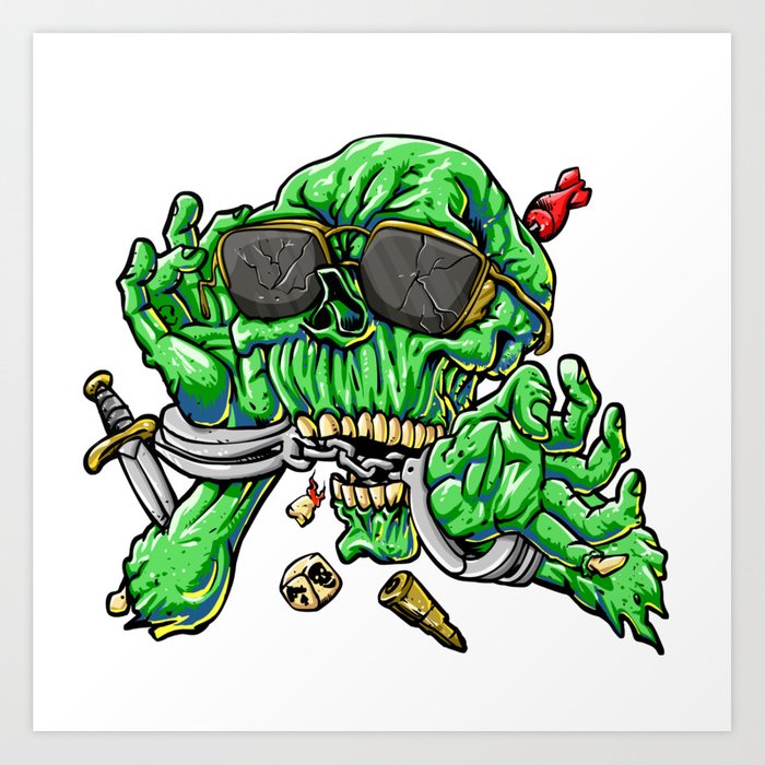 700x700 handcuffed zombie cartoon art print