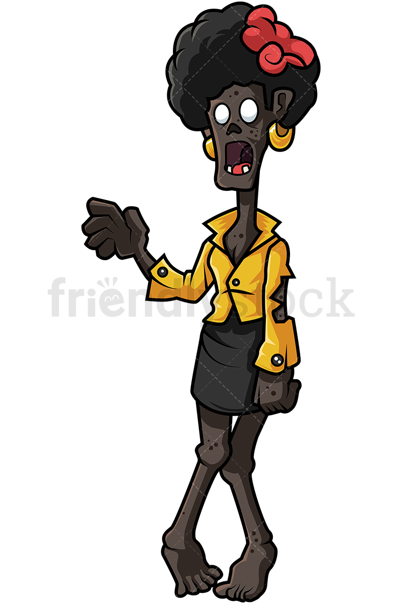 800x1200 Black Female Zombie Cartoon Clipart Vector