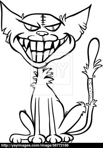 359x512 Zombie Cat Cartoon For Coloring Book Vector