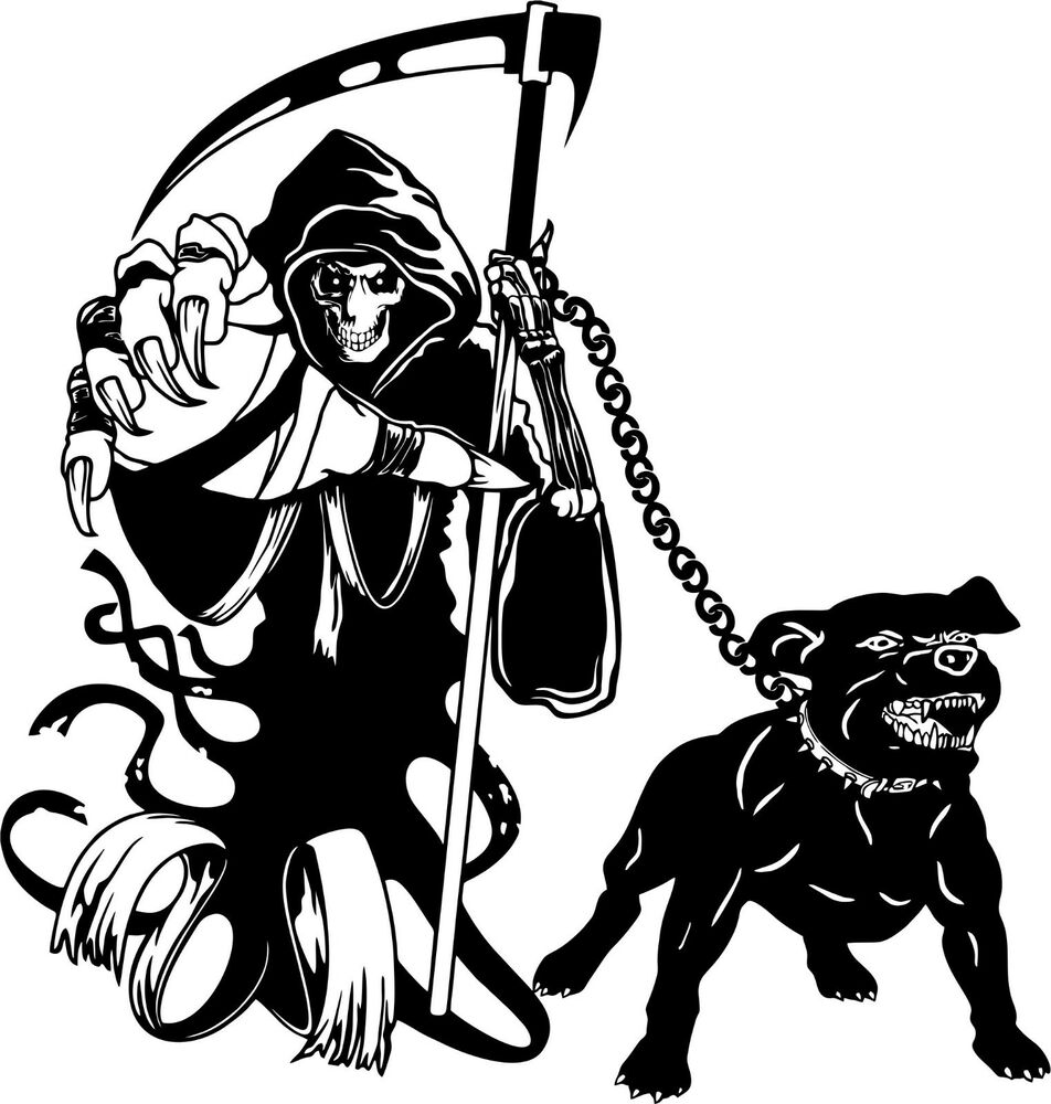 952x1000 Grim Reaper Dog Chain Scythe Zombie Monster Window Laptop Vinyl