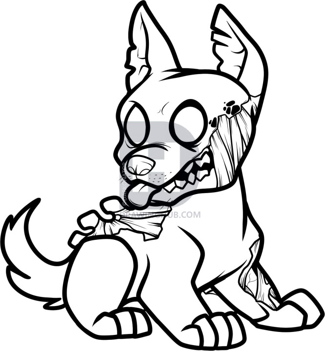 666x720 How To Draw A Zombie Puppy, Zombie Puppy, Step