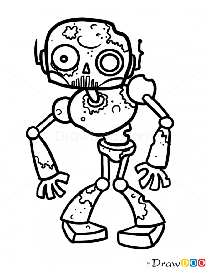 665x863 Robot Drawing Zombie For Free Download
