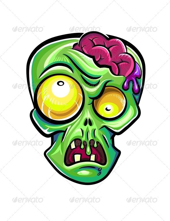 590x769 Zombies Head With Brains Vector Illustration Isolated On White