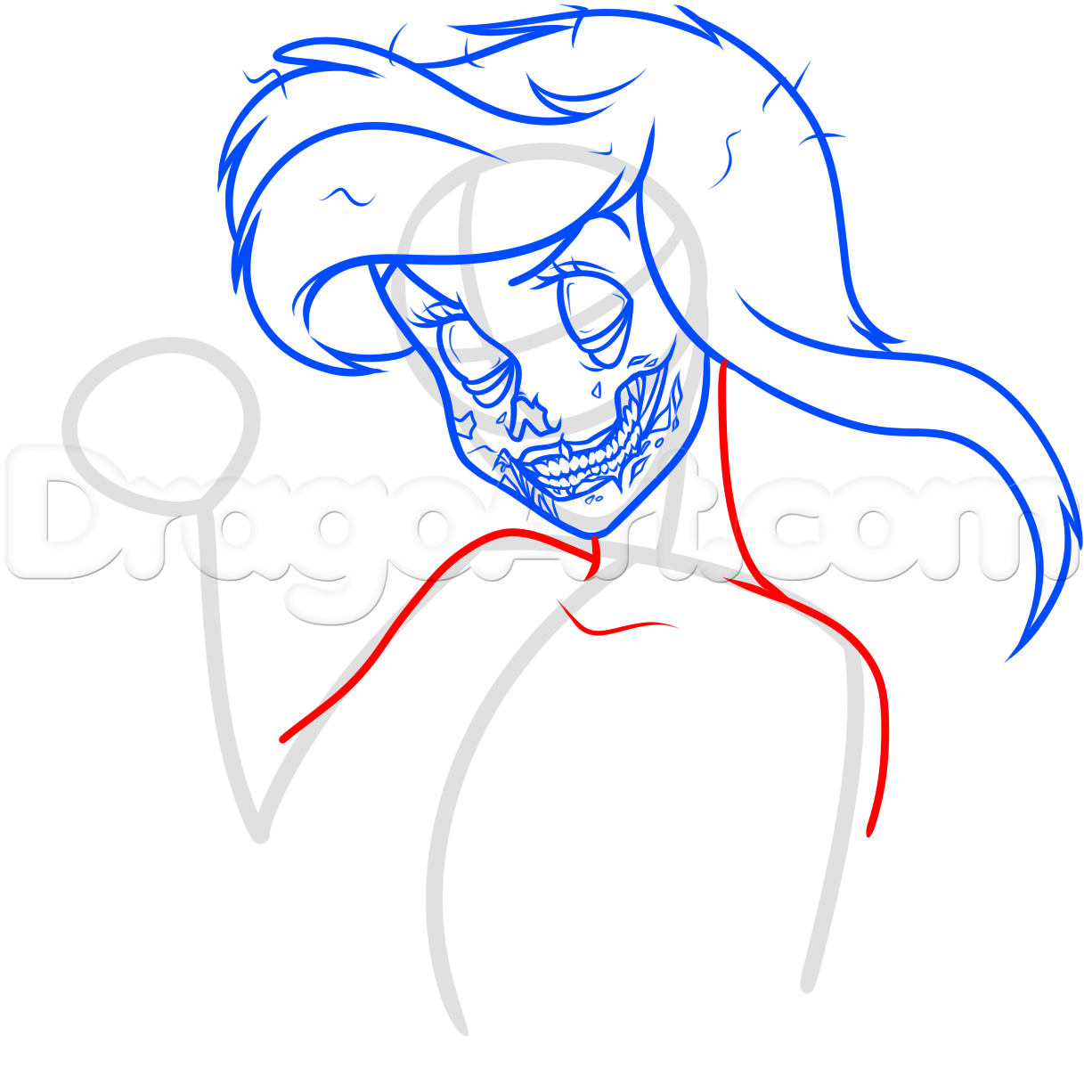 1217x1199 How To Draw Zombie Ariel, Step