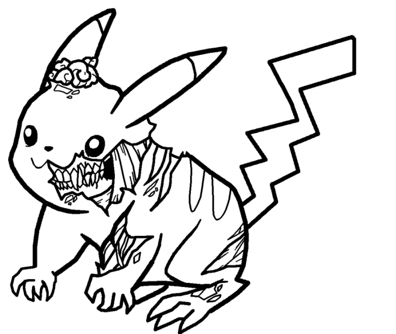 800x674 Black Outline Zombie Pikachu Tattoo Design