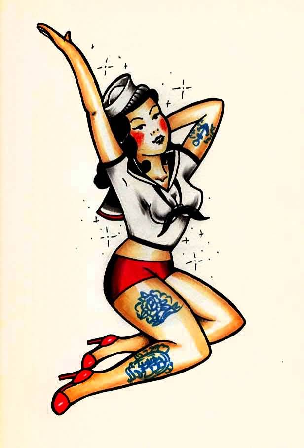 616x908 Awesome Pin Up Girl Tattoos Drawings