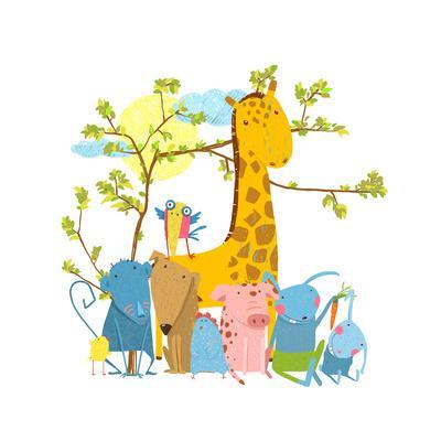 400x400 Cartoon Zoo Friends Animals Group, Funny Zoo And Farm Animals