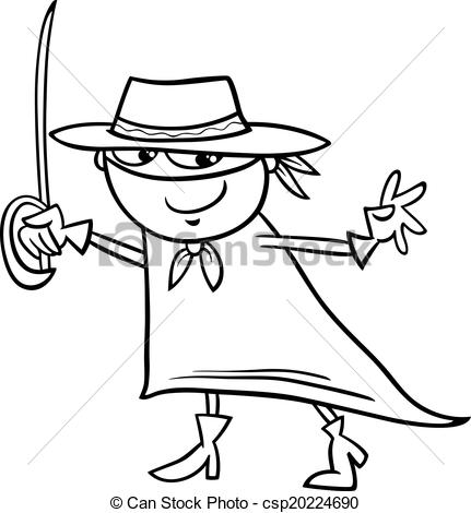 431x470 boy in zorro costume coloring page black and white cartoon