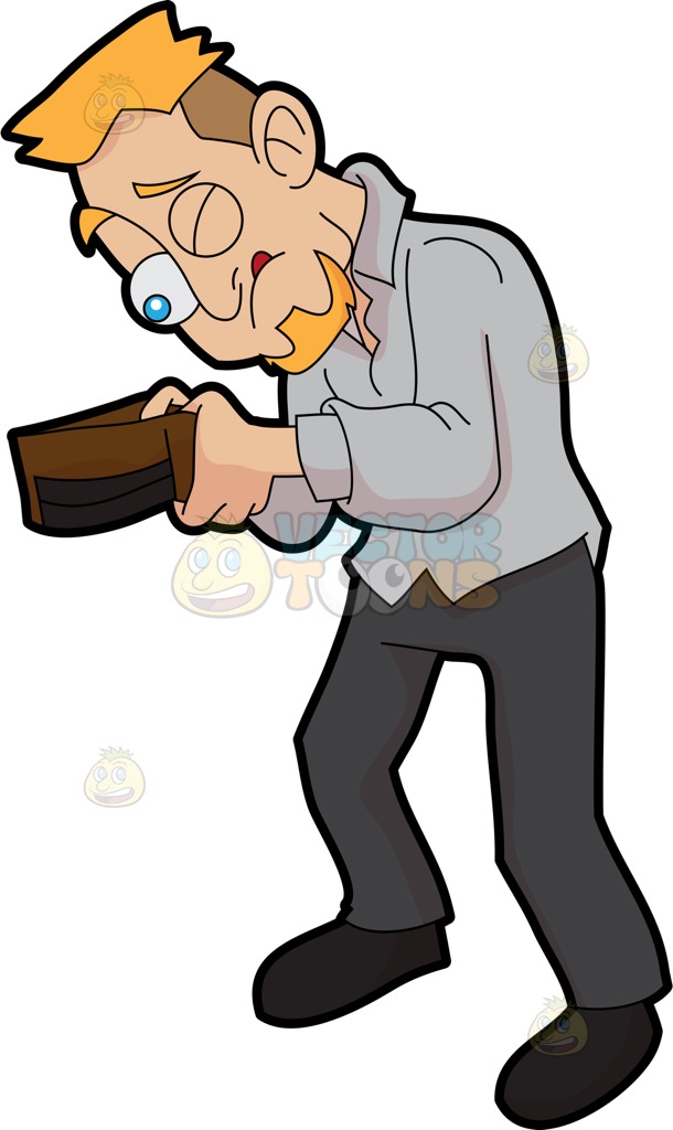 610x1024 A Man Trying To Find A Single Cent In His Wallet Cartoon Clipart