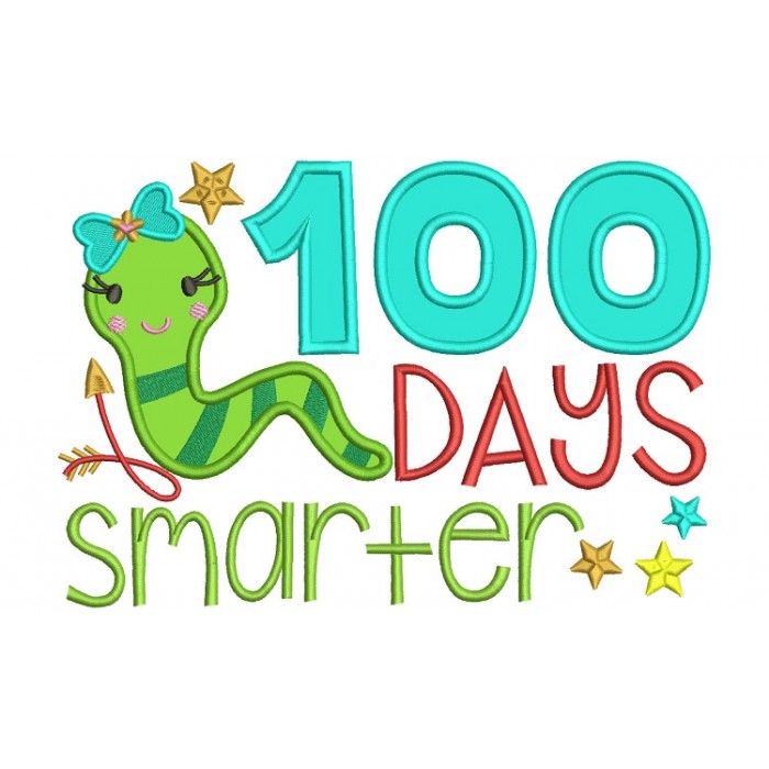 700x700 Days Smarter Girl Book Worm School Applique Machine Embroidery