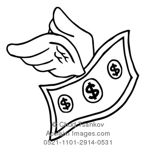 296x300 A Coloring Page Of A Dollar Bill With Wings Clipart Illustration