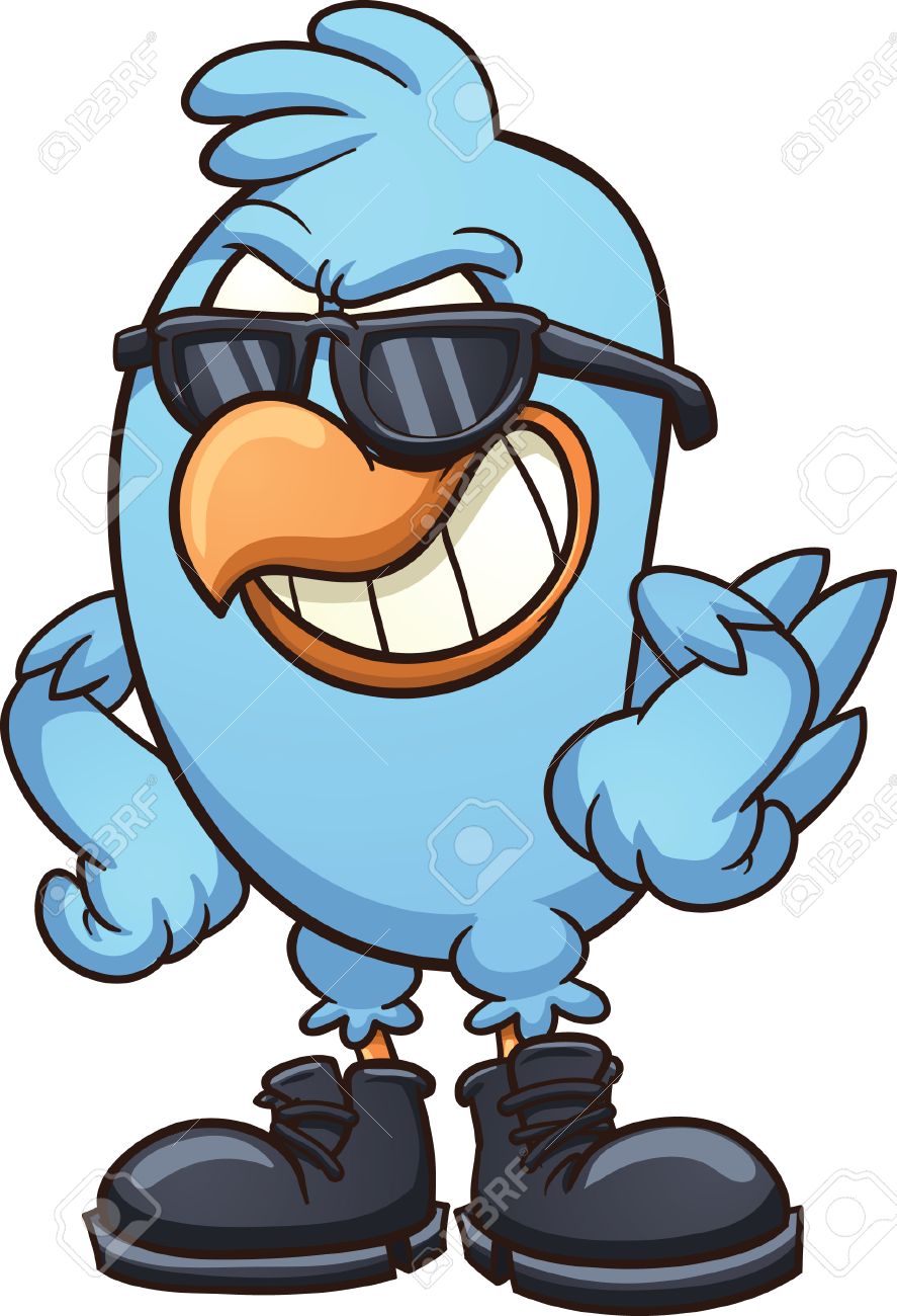 887x1300 Smug Cartoon Blue Bird Wearing Shades And Boots. Vector Clip