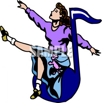 348x350 1950's Choir Girl Singing On A Music Note Clip Art