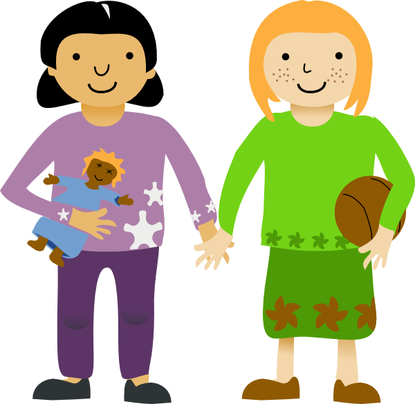 600x584 Two Little Girls Clip Art