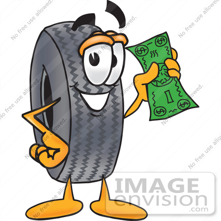 450x450 Clip Art Graphic Of A Tire Character Holding A Dollar Bill
