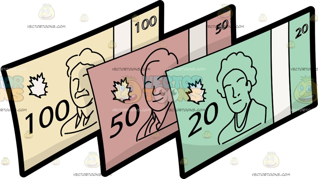 1024x575 Three Canadian Bank Notes Cartoon Clipart