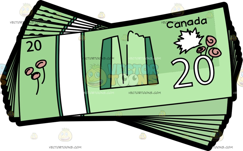 1024x638 A Bunch Of Twenty Canadian Dollars Cartoon Clipart