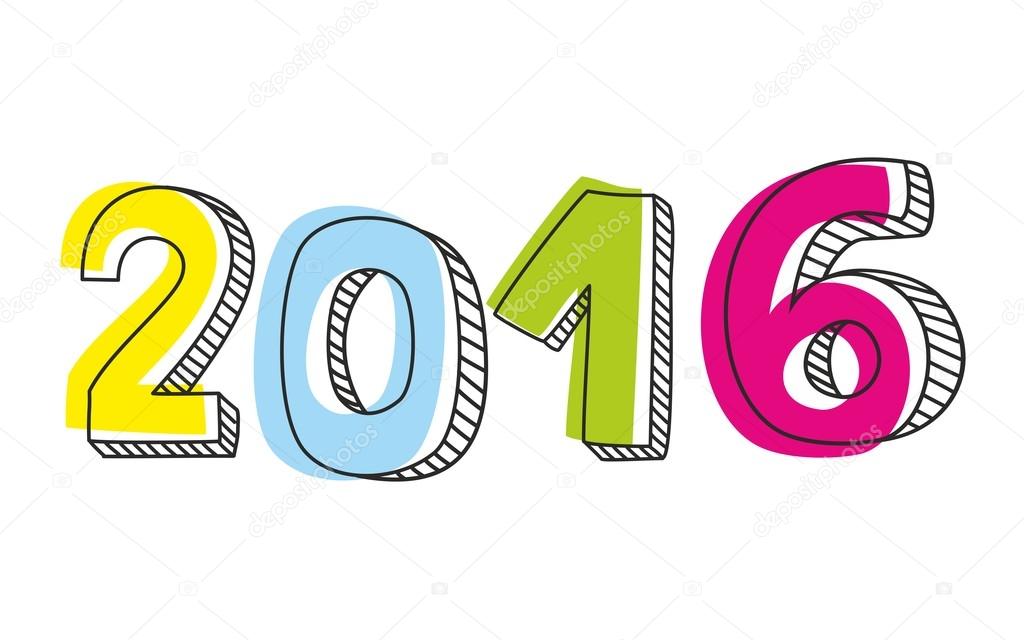 1024x640 New Year 2016 Hand Drawn Pastel Vector Sign Isolated On White