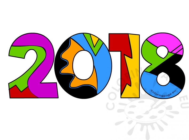 804x595 2018 New Year Clipart Coloring Page