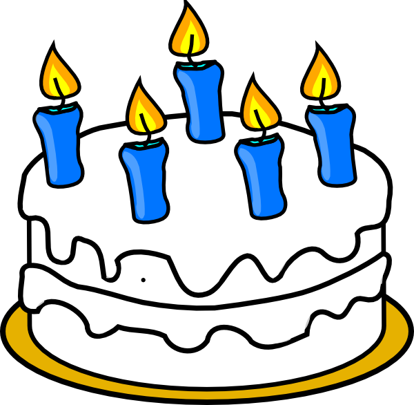 600x586 Birthday Cake With Blue Lit Candles Clip Art