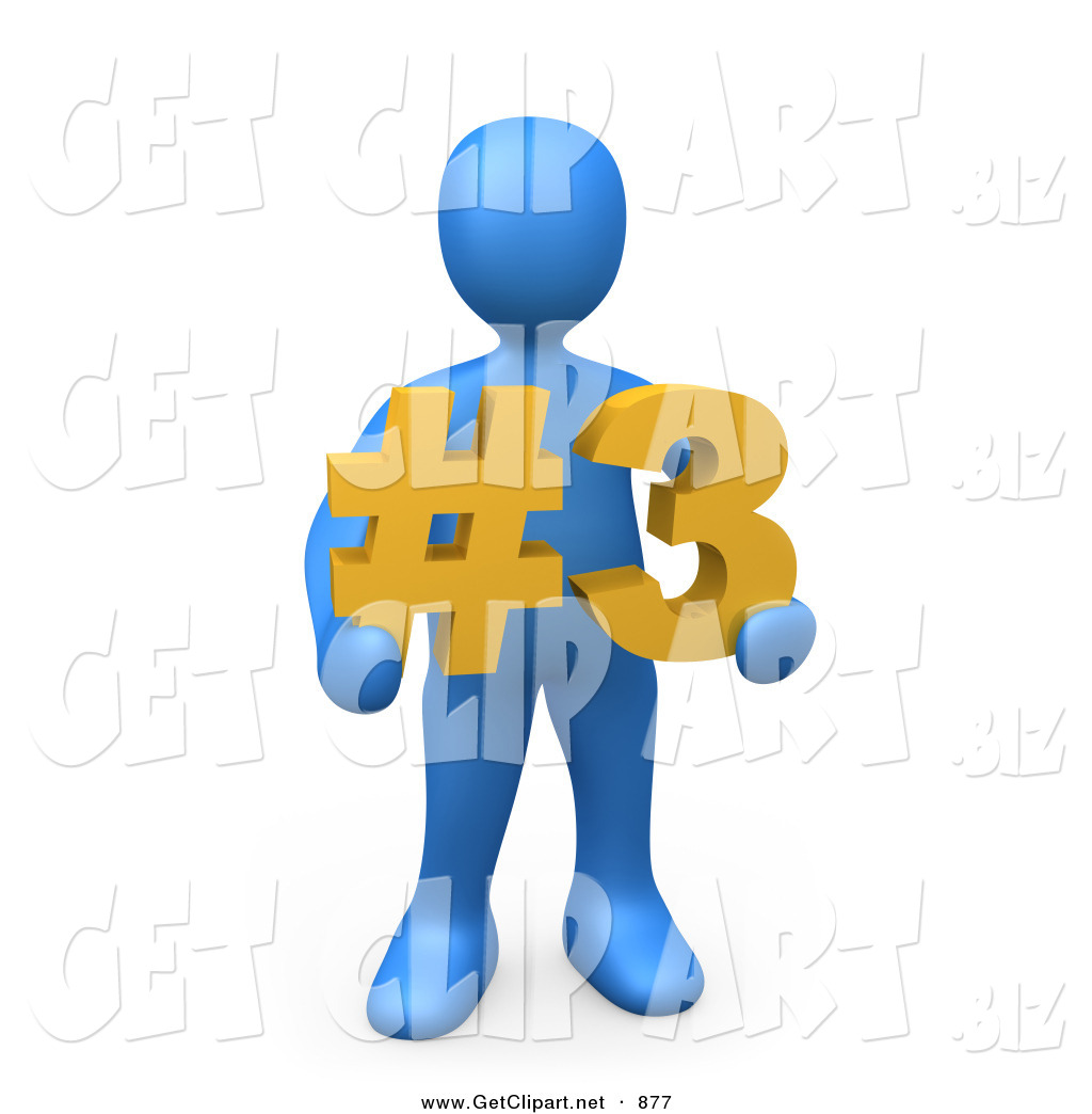1024x1044 3d Clip Art Of A Blue Man Holding A Number Three Sign By 3pod
