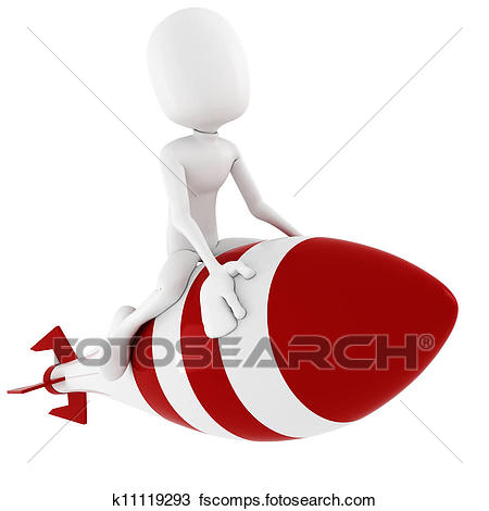 450x470 Drawing Of 3d Man Riding A Rocket, On White K11119293
