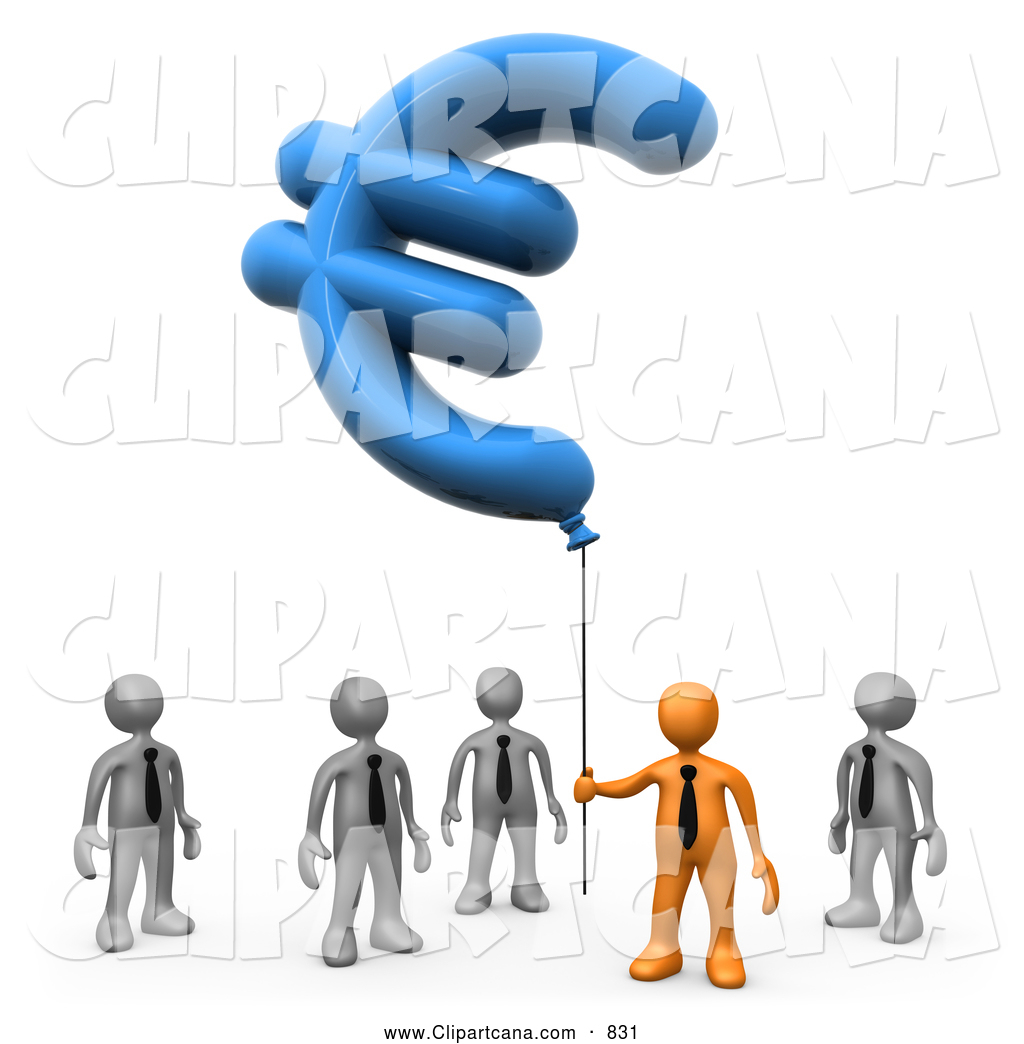 1024x1044 Clip Art Of A 3d Orange Businessman Holding Euro Balloon Over Gray