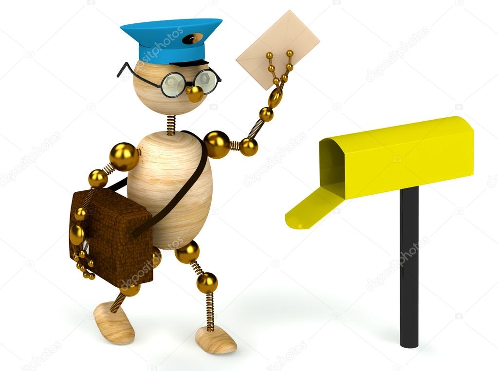 1023x762 3d Wood Man Postman Bring A Letter Stock Photo Redwine2001
