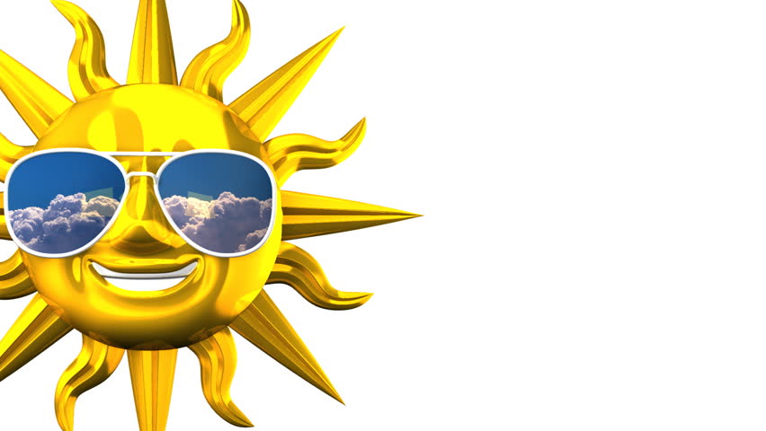 852x480 Golden Smiling Sun With Sunglasses On White Text Space. 3d Render