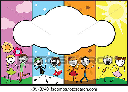 450x323 Clipart Of Cartoon Stick Children Background Four Seasons K9573740