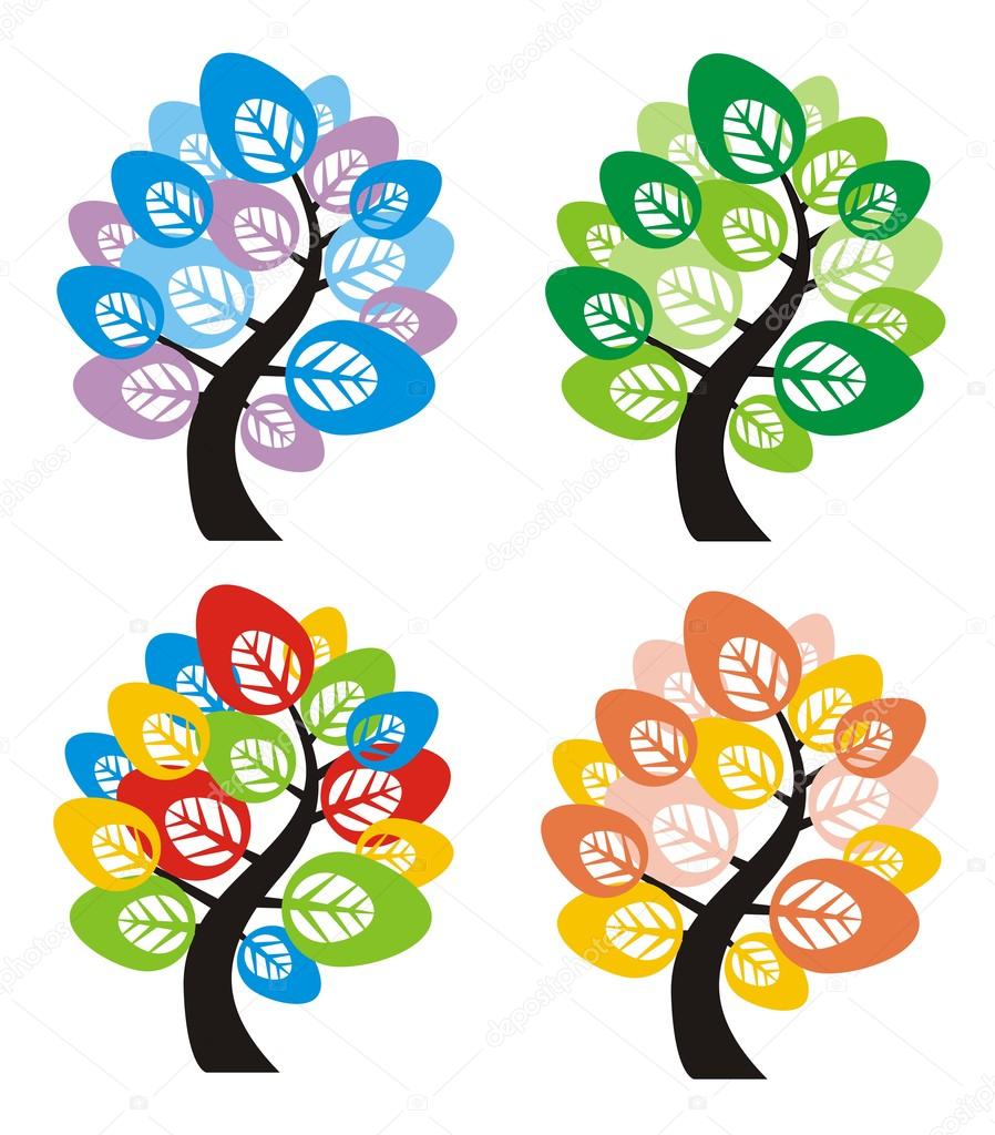898x1024 Four Seasons Tree Stock Vector A1ndrew1