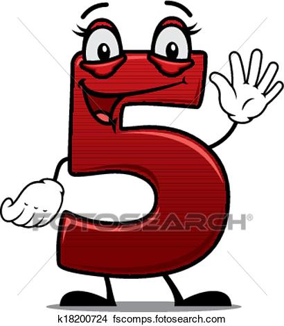 410x470 Clipart Of Cheeky Waving Cartoon Number 5 K18200724