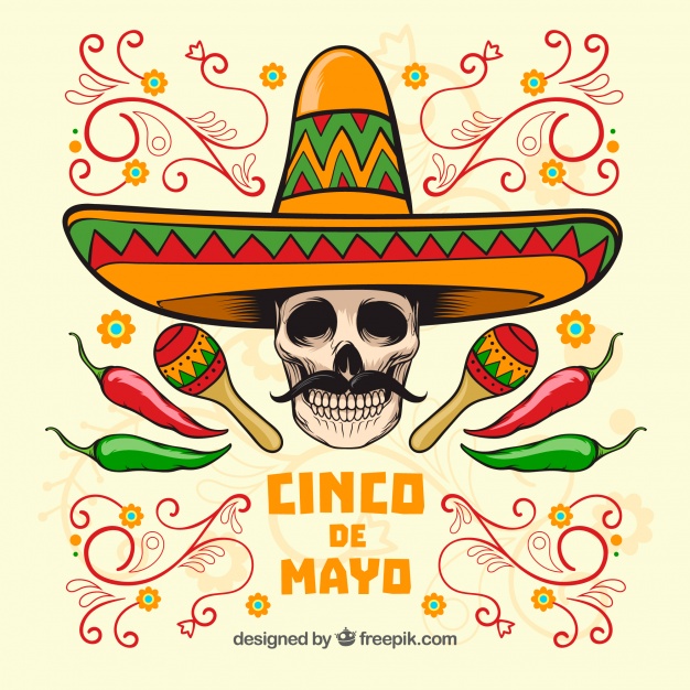 626x626 Cinco De Mayo Skull Background With Mexican Hat Vector Free Download