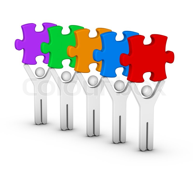 800x717 Five Men With Multicolor Jigsaw Puzzles Stock Photo Colourbox