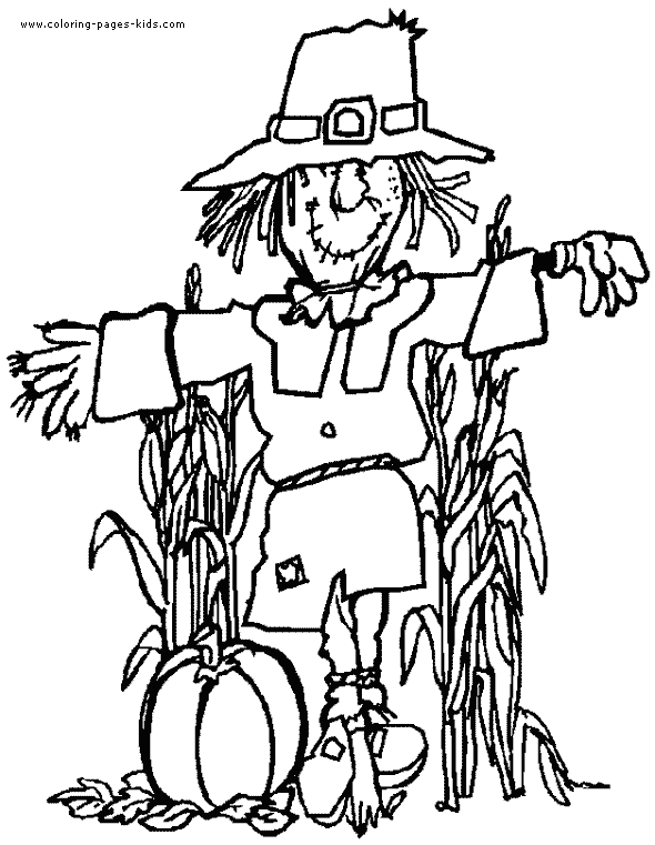 590x761 Scarecrow Thanksgiving Color Page, Holiday Coloring Pages, Color