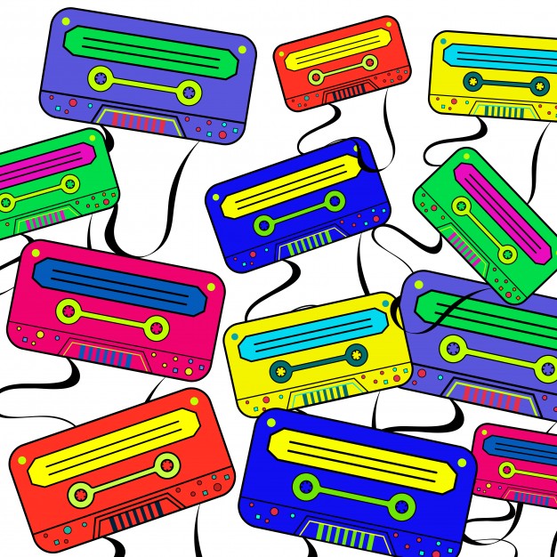 626x626 Retro 80's Background Wallpaper With Colorful Boombox. Vector